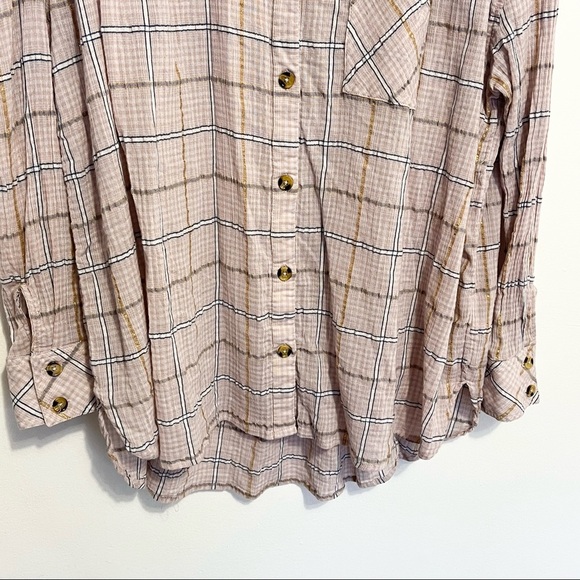 Free People Pink Plaid Oversized Button Down Shirt Womens Size Medium - Picture 3 of 10